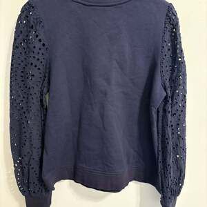 Boden Navy Women's Broderie Blouson Lace Sleeve Sweatshirt US 10